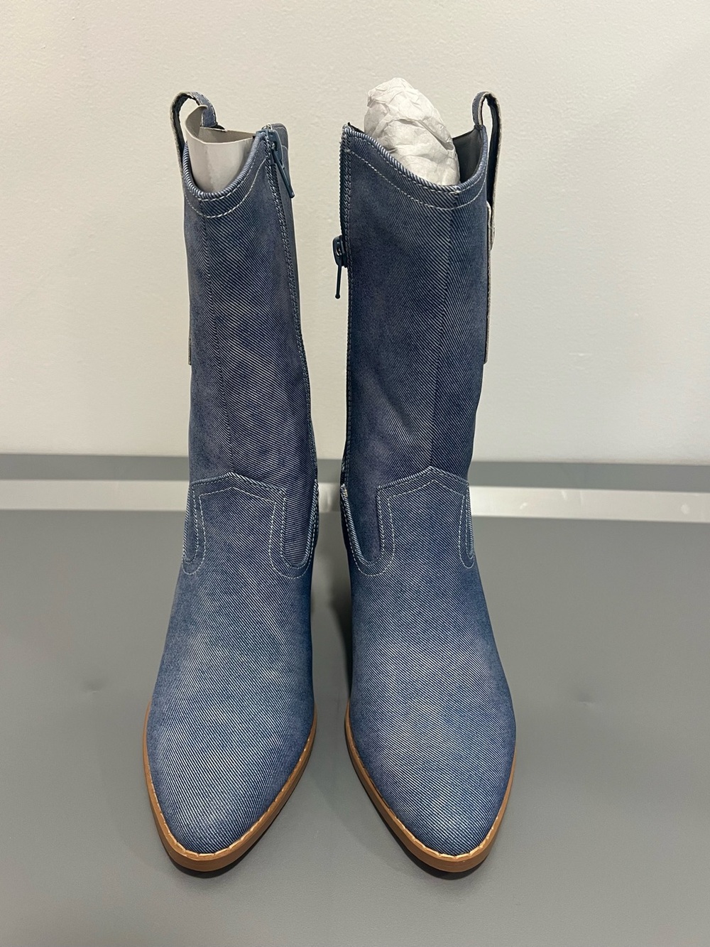 Never Worn Blue Denim Western Ankle Boots - Women - Picture 2 of 3